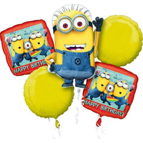 Minion Happy Birthday Foil Balloon Bouquet Kit 5 pk INFLATED #29958