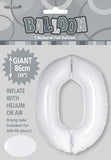 White Number Zero 0 Foil Balloon #50670