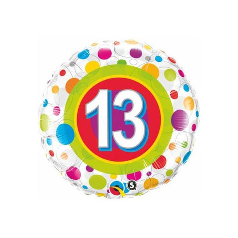 Age 13 Colourful DotsFoil 45cm (18") Balloon #41130