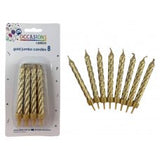 Metallic Gold Jumbo Candles with holders Pack 8