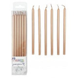 Rose Gold Metallic Slim Candles 120mm with Holders Box12 #431192