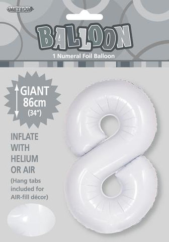 White Number 8 Foil Balloon #50678
