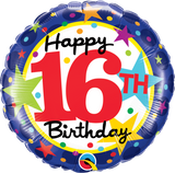 16th Birthday Foil Stars Balloon INFLATED #49610