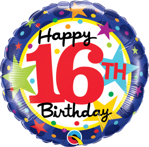 16th Birthday Foil Stars Balloon INFLATED #49610