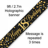 18th Birthday Banner Foil Gold and Black Oaktree 2.7m