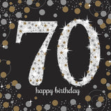 70th Birthday Napkins Black Silver & Gold