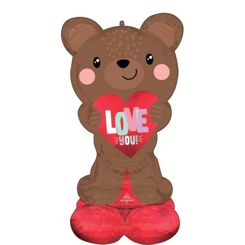 SATIN BROWN LOVE YOU BEAR GIANT AIRLOONZ INFLATED 68cm x 124cm Air Fill Only #45151