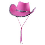 Cowboy Hat Sequins Trim - Pink or White or Black