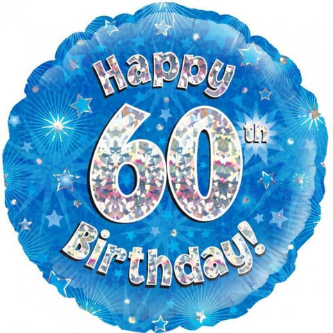 Happy 60th Birthday Foil Blue Holographic Balloon INFLATED #228038