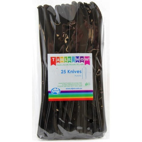 Black Reusable Plastic Cutlery Knives Knife 20pk #386158