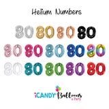 80th Giant INFLATED Helium Number Balloons 22 Colours to choose from