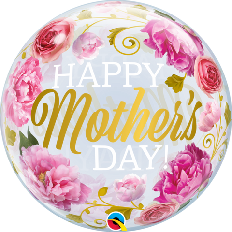 Mother's Day Pink Peonies Bubble 56cm (22") INFLATED #82541