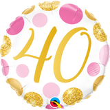 40th Pink and Gold Dots Foil 45cm (18") #88184