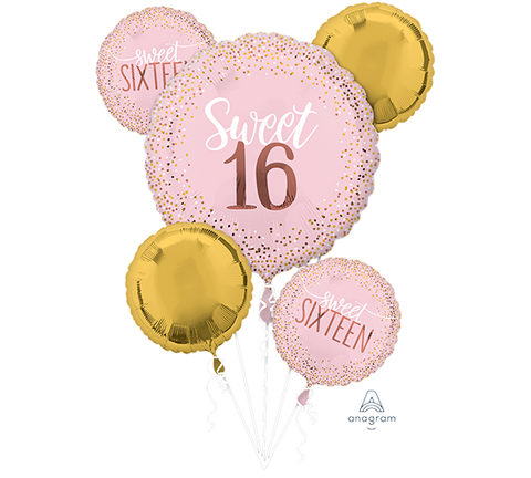 Sweet 16 Sixteen 16th Birthday Blush Foil Balloon Bouquet Kit 5 pk INFLATED #39738