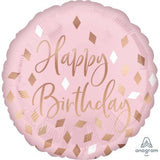 Happy Birthday Blush Pink & Rose Gold Foil 43cm Balloon INFLATED #42116