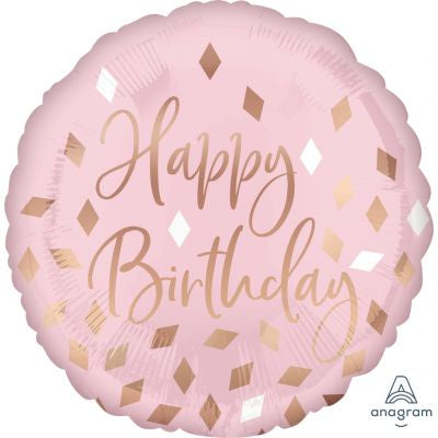 Happy Birthday Blush Pink & Rose Gold Foil 43cm Balloon INFLATED #42116