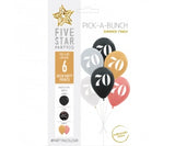 70th Birthday Metallic Assortment Pick-A-Bunch 6pk UNFILLED