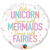 Unicorns, Mermaids and Fairies Foil Balloon INFLATED 45cm (18") #97402