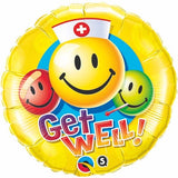 Get Well Smiley Face Nurse Foil 45cm Balloon INFLATED #29624