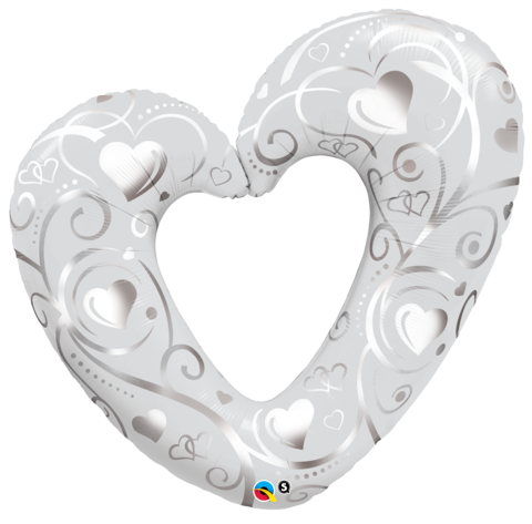 Heart White & Silver Foil Supershape Balloon INFLATED #16304