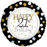 21st Birthday Foil Dots Gold, Silv & Blk Balloon #117801