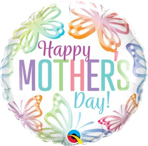 Mother's Day Pastel Butterflies 45cm (18") Round Foil INFLATED #17516