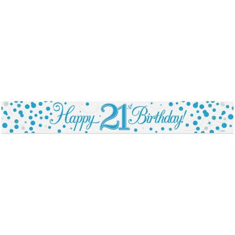 21st Birthday Banner Sparkling Fizz Blue 2.7m #625846