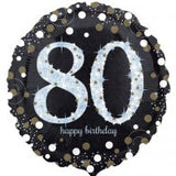 80th Birthday Foil Holographic Black, Gold & Silver 43cm Balloon #33742