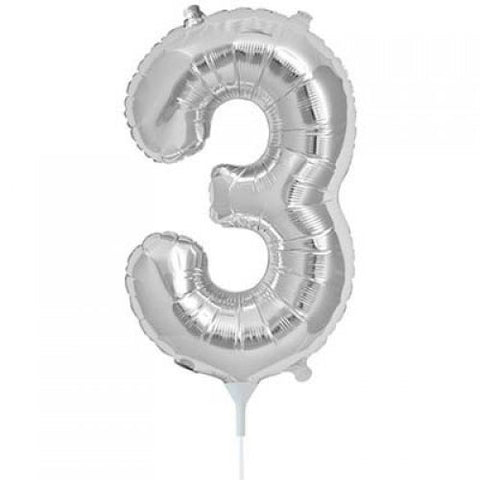 AIR FILLED ONLY Silver Number 3 Balloon 41cm #00435