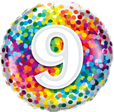 9th Birthday Foil 45cm Confetti Rainbow Balloon #13509