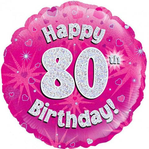 80th Birthday Foil Magenta Balloons INFLATED #227772