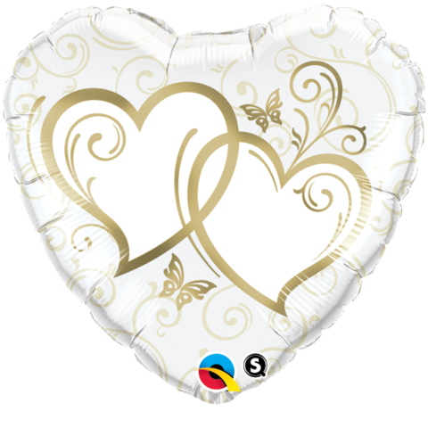 Entwined Hearts Gold Foil 45cm Balloon INFLATED #15668