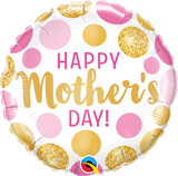 Happy Mother's Day Foil Pink & Gold Dot Balloon INFLATED #55830