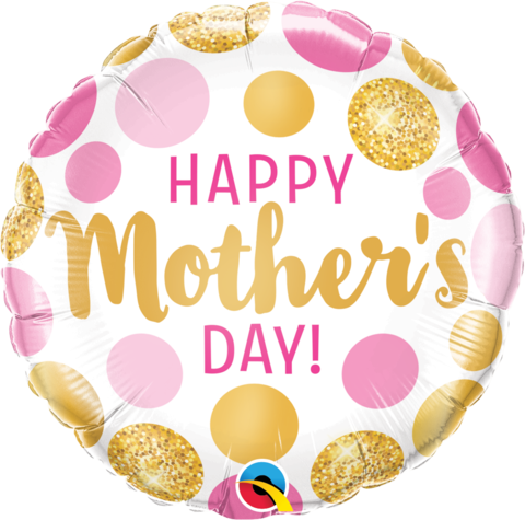 Happy Mother's Day Foil Pink & Gold Dot Balloon INFLATED #55830