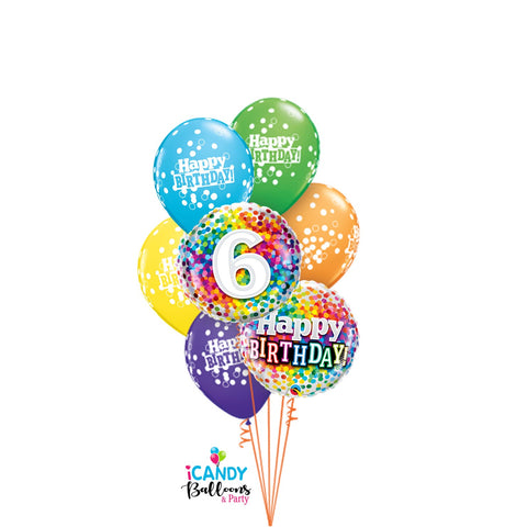 Happy 6th Birthday Rainbow Confetti Dazzler Balloon Bouquet