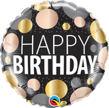 Happy Birthday Foil 45cm Black, Gold & Rose Gold #12268
