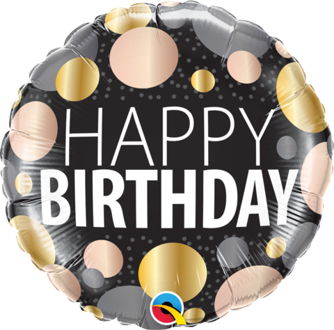 Happy Birthday Foil 45cm Black, Gold & Rose Gold #12268