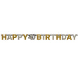 40th Birthday Banner Jointed Gold, Silver & Black