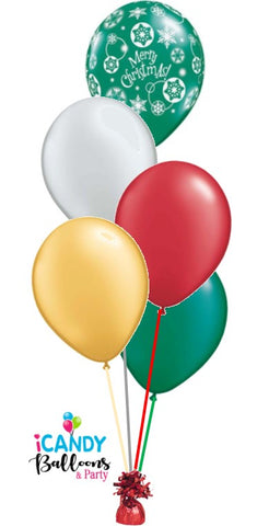 Christmas 5 Balloon Table Bouquet T5 with Hi-Float 2-3 day float time