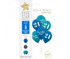 21st Birthday Blue Assortment Pick-A-Bunch 6pk UNFILLED