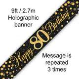80th Birthday Banner Black & Gold2.7m Oaktree