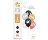 30th Birthday Metallic Assortment Pick-A-Bunch 6pk UNFILLED
