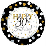30th Birthday Foil Dots Gold, Silv, Blk Balloon #117802