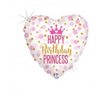 Happy Birthday Princess Foil Heart Balloon INFLATED #36700