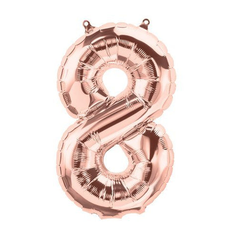 Rose Gold Number 8 Balloon 41cm Small AIR FILLED ONLY #01371