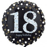 18th Birthday Foil Black & Gold Balloon 45cm #33239