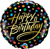 Happy Birthday Gold Script Black Multi Dots Foil 45cm Balloon #57295