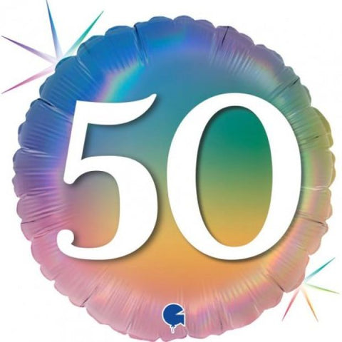 #50 50th Pastel Rainbow  Foil Round 45cm INFLATED #781361