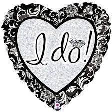 Black White Silver Heart I DO Foil Balloon INFLATED #86669