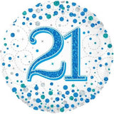 21 21st Happy Birthday Sparkling Fizz Blue  45cm (18") INFLATED #226669